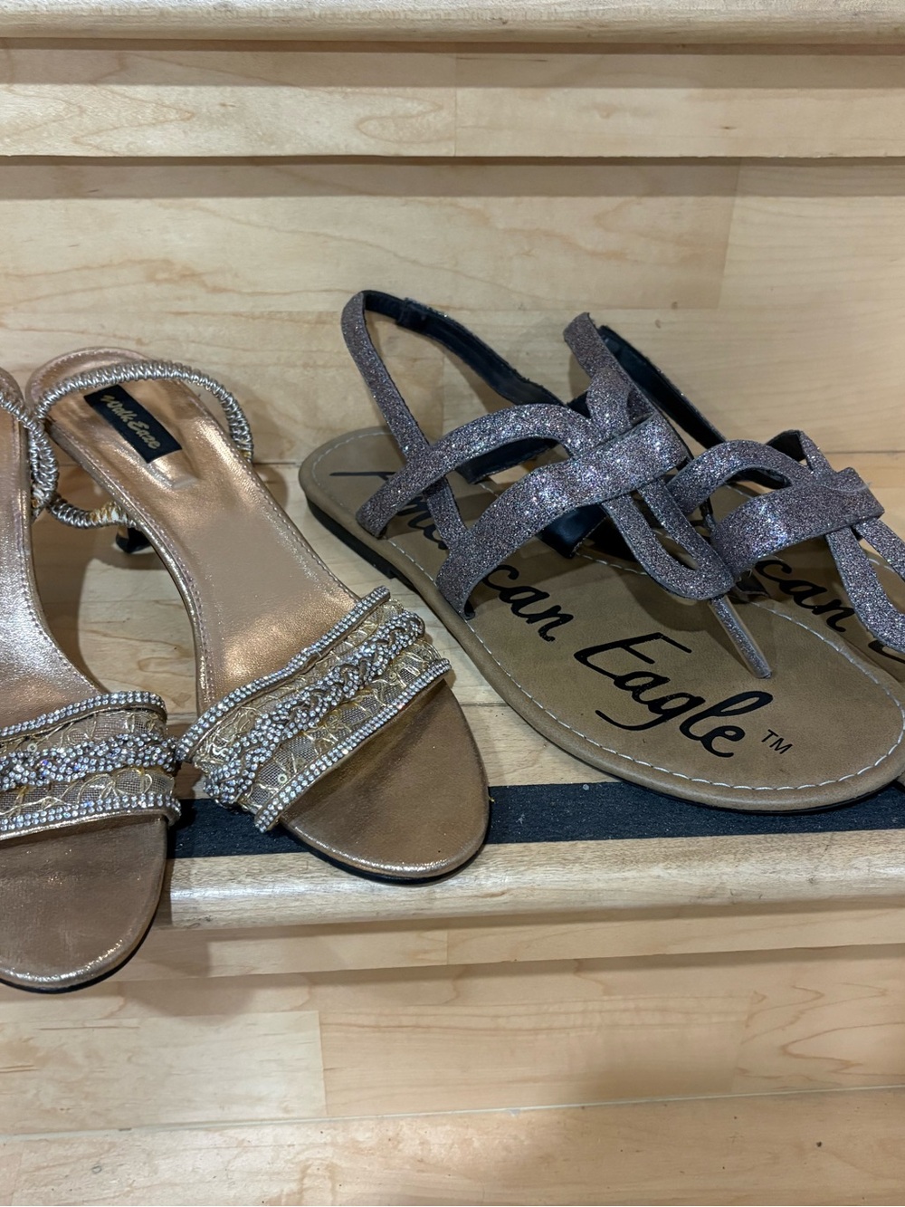 American Eagle Outfitters Glittery Brown and Metallic Taupe Strappy Sandals